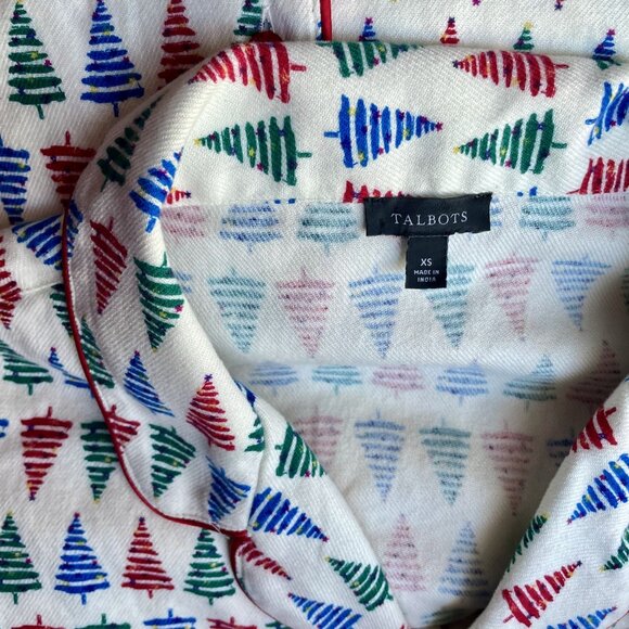 NWOT Talbots Festive Tree Long Sleeve Cotton Flannel Pajama Set Size XS Holiday - Picture 7 of 16